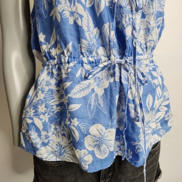 C&C California Flower Print Blue Linen Peplum Waist Tank Top Size XL NWOT - Picture 4 of 12
